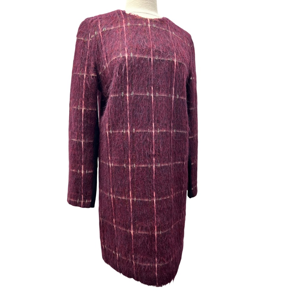 Frankie Morello Plaid Mohair Dress Womens 42 Burgundy Excellent Shift Made Italy